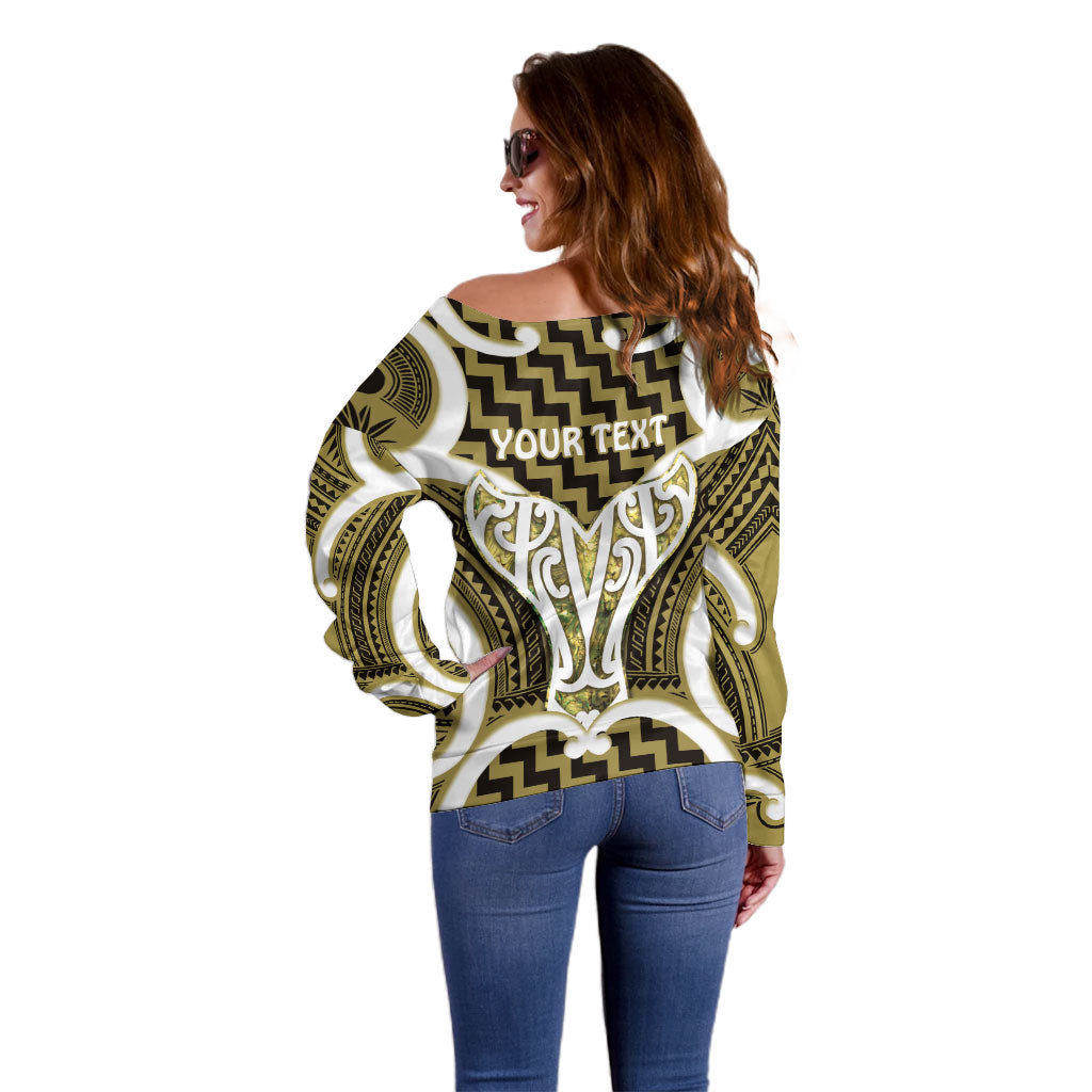 Aotearoa Atua Tangaroa Personalised Off Shoulder Sweater God Of The Sea Maori Whale Tail Yellow