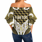 Aotearoa Atua Tangaroa Personalised Off Shoulder Wrap Waist Top God Of The Sea Maori Whale Tail Yellow