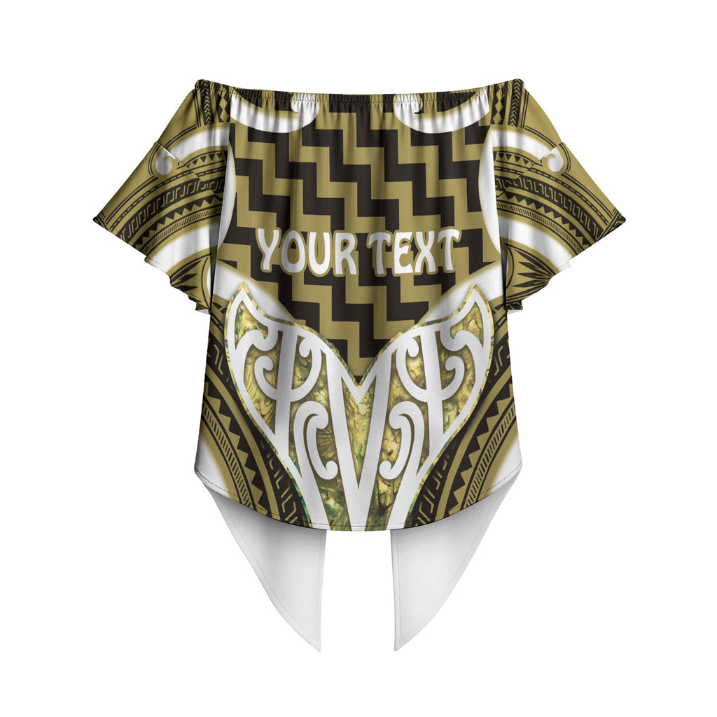 Aotearoa Atua Tangaroa Personalised Off Shoulder Wrap Waist Top God Of The Sea Maori Whale Tail Yellow
