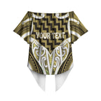 Aotearoa Atua Tangaroa Personalised Off Shoulder Wrap Waist Top God Of The Sea Maori Whale Tail Yellow