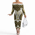 Aotearoa Atua Tangaroa Personalised Off The Shoulder Long Sleeve Dress God Of The Sea Maori Whale Tail Yellow