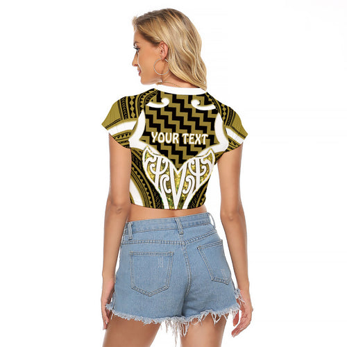 Aotearoa Atua Tangaroa Personalised Raglan Cropped T Shirt God Of The Sea Maori Whale Tail Yellow