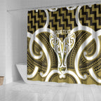 Aotearoa Atua Tangaroa Personalised Shower Curtain God Of The Sea Maori Whale Tail Yellow
