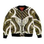 Aotearoa Atua Tangaroa Personalised Sleeve Zip Bomber Jacket God Of The Sea Maori Whale Tail Yellow