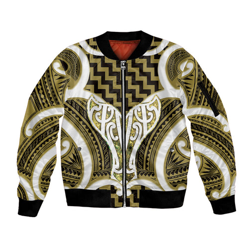 Aotearoa Atua Tangaroa Personalised Sleeve Zip Bomber Jacket God Of The Sea Maori Whale Tail Yellow