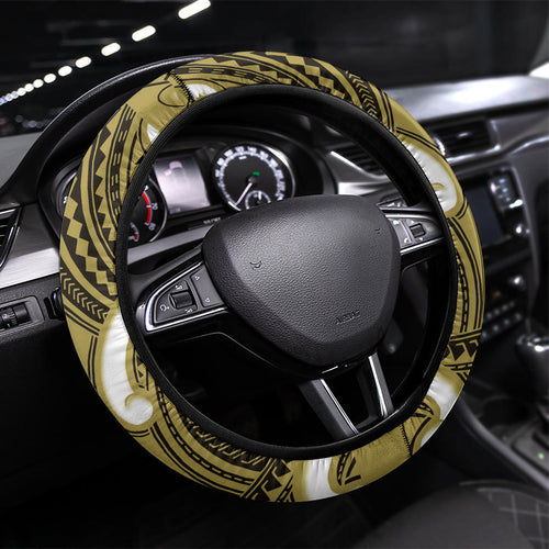 Aotearoa Atua Tangaroa Steering Wheel Cover God Of The Sea Maori Whale Tail Yellow