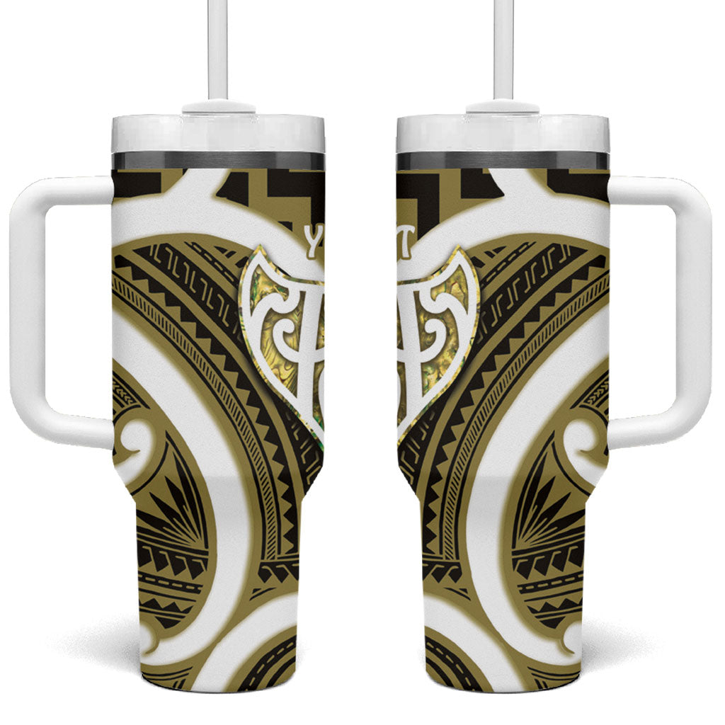 Aotearoa Atua Tangaroa Personalised Tumbler With Handle God Of The Sea Maori Whale Tail Yellow