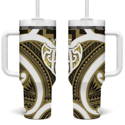Aotearoa Atua Tangaroa Personalised Tumbler With Handle God Of The Sea Maori Whale Tail Yellow