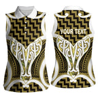 Aotearoa Atua Tangaroa Personalised Women Sleeveless Polo Shirt God Of The Sea Maori Whale Tail Yellow