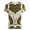 Aotearoa Atua Tangaroa Personalised Women V-Neck T-Shirt God Of The Sea Maori Whale Tail Yellow