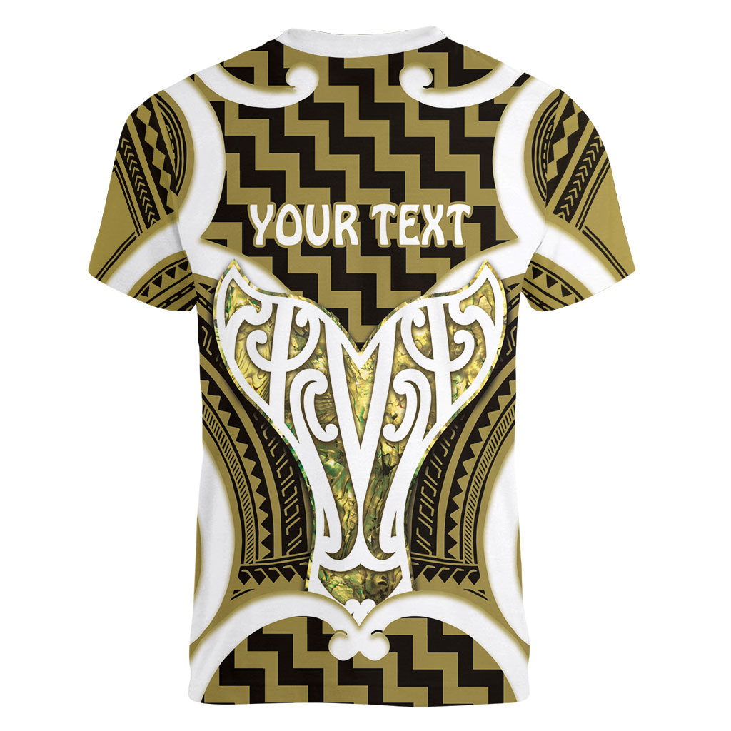 Aotearoa Atua Tangaroa Personalised Women V-Neck T-Shirt God Of The Sea Maori Whale Tail Yellow
