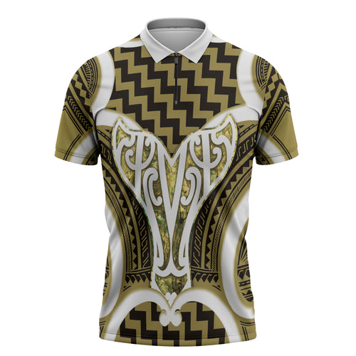 Aotearoa Atua Tangaroa Personalised Zipper Polo Shirt God Of The Sea Maori Whale Tail Yellow