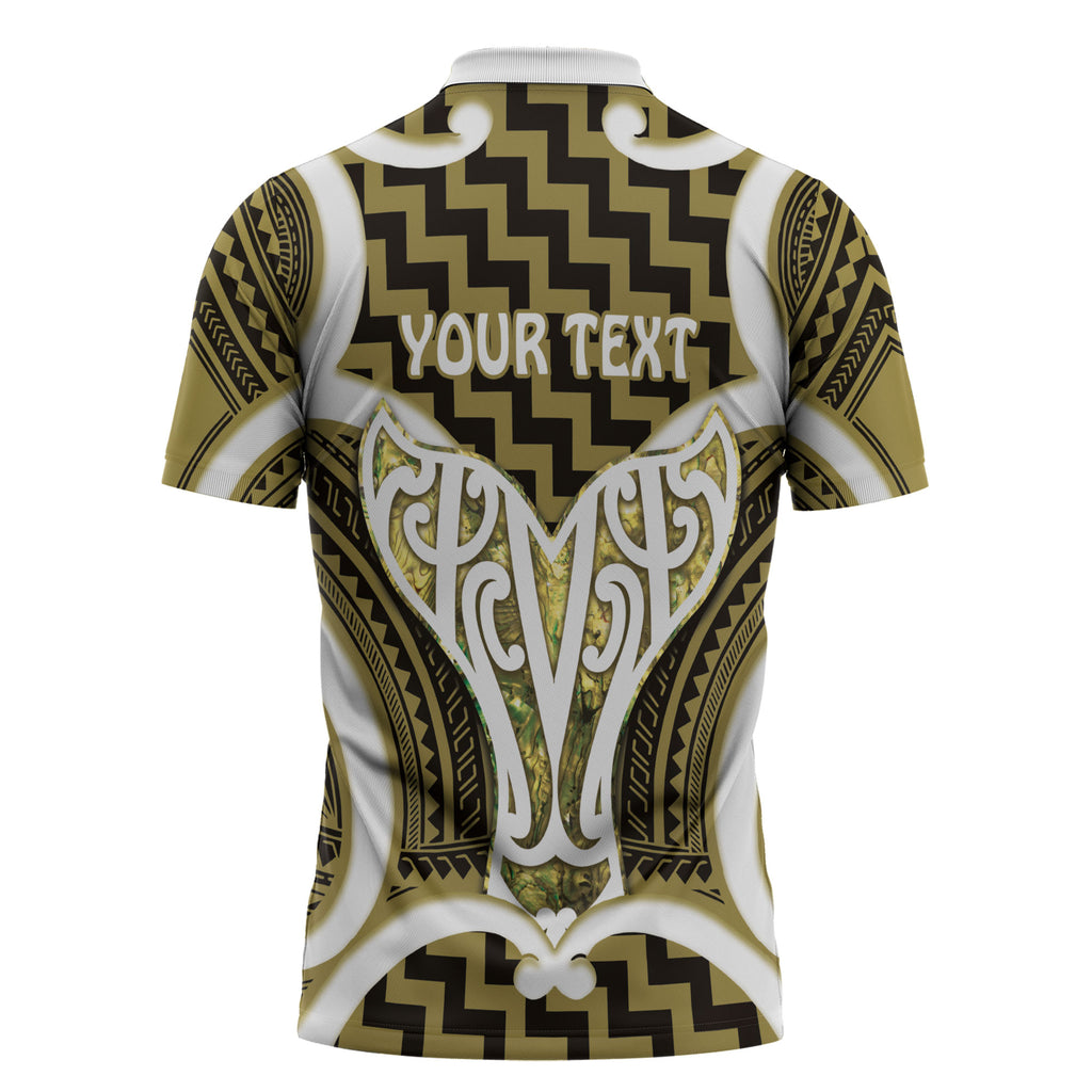 Aotearoa Atua Tangaroa Personalised Zipper Polo Shirt God Of The Sea Maori Whale Tail Yellow