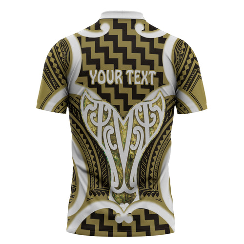 Aotearoa Atua Tangaroa Personalised Zipper Polo Shirt God Of The Sea Maori Whale Tail Yellow