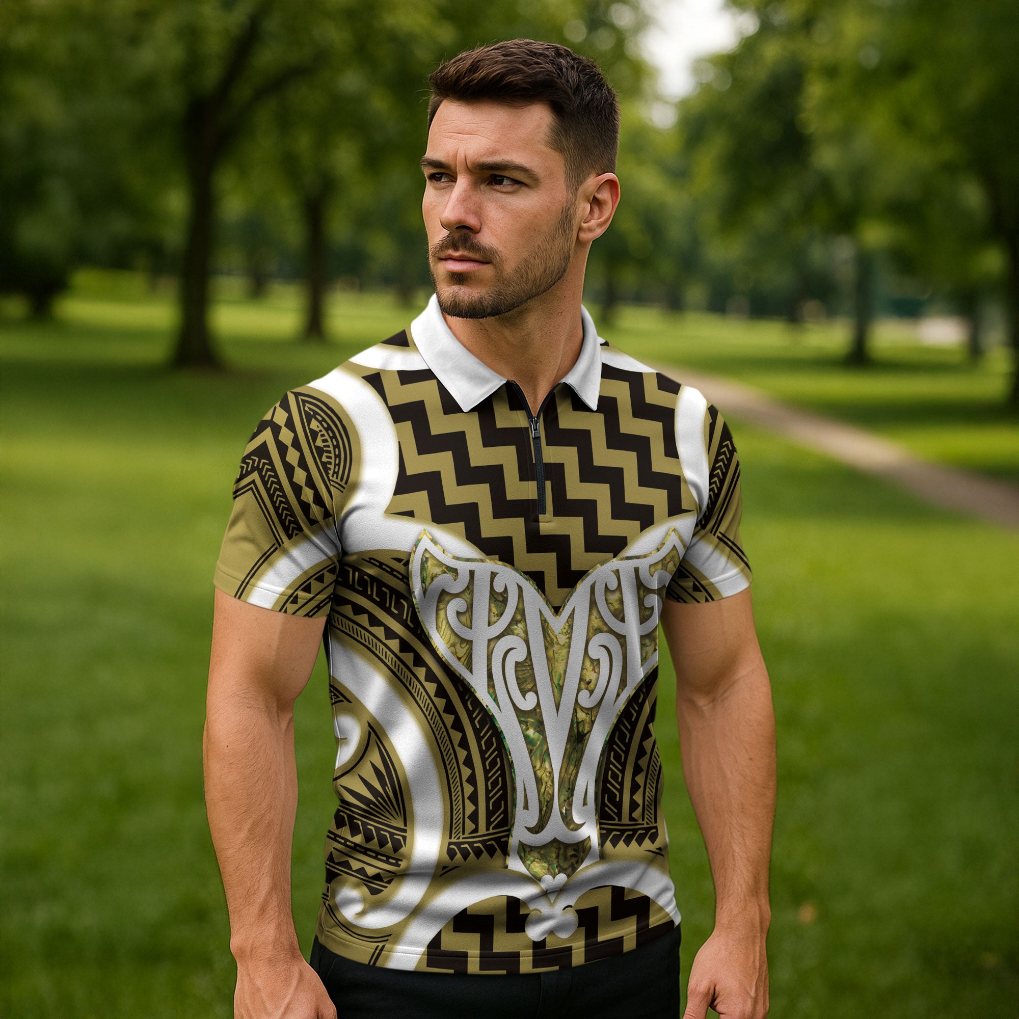 Aotearoa Atua Tangaroa Personalised Zipper Polo Shirt God Of The Sea Maori Whale Tail Yellow
