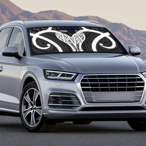 Aotearoa Atua Tangaroa Personalised Auto Sun Shade God Of The Sea Maori Whale Tail Black