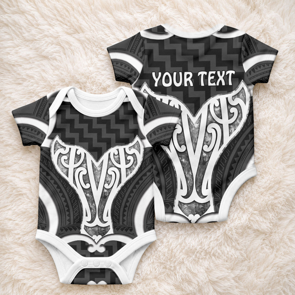 Aotearoa Atua Tangaroa Personalised Baby Onesie God Of The Sea Maori Whale Tail Black