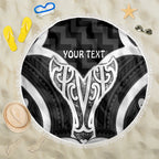 Aotearoa Atua Tangaroa Personalised Beach Blanket God Of The Sea Maori Whale Tail Black