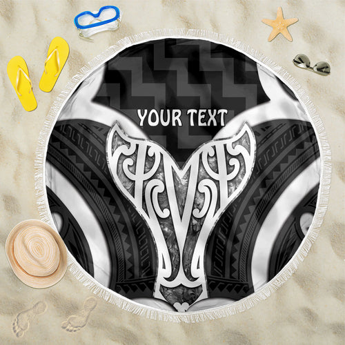 Aotearoa Atua Tangaroa Personalised Beach Blanket God Of The Sea Maori Whale Tail Black