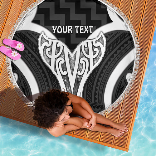 Aotearoa Atua Tangaroa Personalised Beach Blanket God Of The Sea Maori Whale Tail Black