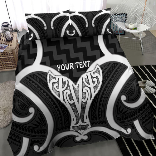 Aotearoa Atua Tangaroa Personalised Bedding Set God Of The Sea Maori Whale Tail Black