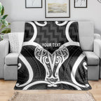 Aotearoa Atua Tangaroa Personalised Blanket God Of The Sea Maori Whale Tail Black
