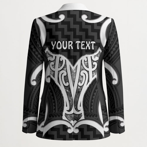 Aotearoa Atua Tangaroa Personalised Blazer God Of The Sea Maori Whale Tail Black
