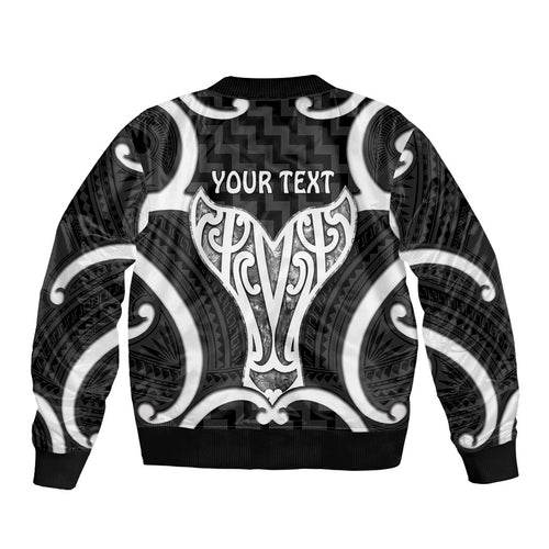Aotearoa Atua Tangaroa Personalised Bomber Jacket God Of The Sea Maori Whale Tail Black