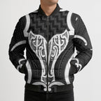 Aotearoa Atua Tangaroa Personalised Bomber Puffer Jacket God Of The Sea Maori Whale Tail Black