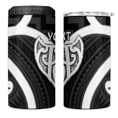 Aotearoa Atua Tangaroa Personalised 4 in 1 Can Cooler Tumbler God Of The Sea Maori Whale Tail Black