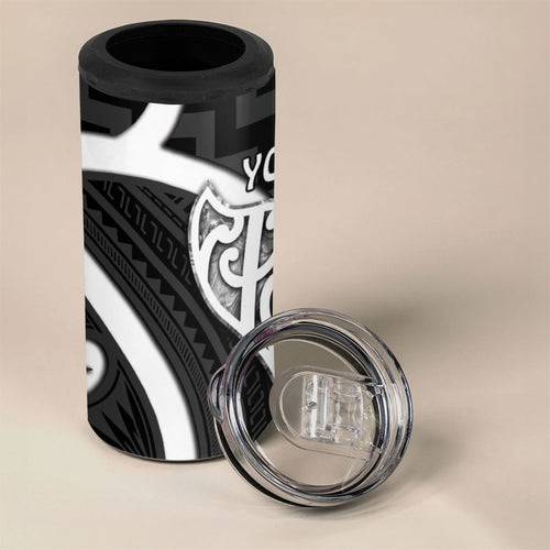Aotearoa Atua Tangaroa Personalised 4 in 1 Can Cooler Tumbler God Of The Sea Maori Whale Tail Black