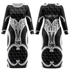 Aotearoa Atua Tangaroa Personalised Couples Matching Long Sleeve Bodycon Dress and Hawaiian Shirt God Of The Sea Maori Whale Tail Black