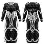 Aotearoa Atua Tangaroa Personalised Couples Matching Long Sleeve Bodycon Dress and Long Sleeve Button Shirt God Of The Sea Maori Whale Tail Black