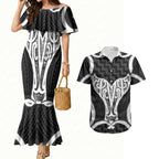 Aotearoa Atua Tangaroa Personalised Couples Matching Mermaid Dress and Hawaiian Shirt God Of The Sea Maori Whale Tail Black