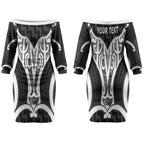 Aotearoa Atua Tangaroa Personalised Couples Matching Off The Shoulder Long Sleeve Dress and Hawaiian Shirt God Of The Sea Maori Whale Tail Black