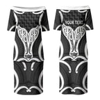 Aotearoa Atua Tangaroa Personalised Couples Matching Puletasi and Long Sleeve Button Shirt God Of The Sea Maori Whale Tail Black