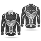 Aotearoa Atua Tangaroa Personalised Couples Matching Short Sleeve Bodycon Dress and Long Sleeve Button Shirt God Of The Sea Maori Whale Tail Black