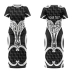Aotearoa Atua Tangaroa Personalised Couples Matching Short Sleeve Bodycon Dress and Long Sleeve Button Shirt God Of The Sea Maori Whale Tail Black