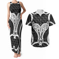 Aotearoa Atua Tangaroa Personalised Couples Matching Tank Maxi Dress and Hawaiian Shirt God Of The Sea Maori Whale Tail Black