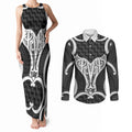 Aotearoa Atua Tangaroa Personalised Couples Matching Tank Maxi Dress and Long Sleeve Button Shirt God Of The Sea Maori Whale Tail Black