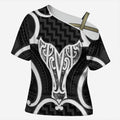 Aotearoa Atua Tangaroa Personalised Cross Shoulder Shirt God Of The Sea Maori Whale Tail Black