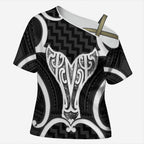 Aotearoa Atua Tangaroa Personalised Cross Shoulder Shirt God Of The Sea Maori Whale Tail Black