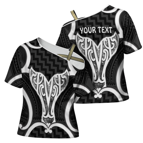 Aotearoa Atua Tangaroa Personalised Cross Shoulder Shirt God Of The Sea Maori Whale Tail Black