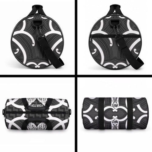 Aotearoa Atua Tangaroa Personalised Duffle Bag God Of The Sea Maori Whale Tail Black