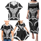 Aotearoa Atua Tangaroa Personalised Family Matching Puletasi and Hawaiian Shirt God Of The Sea Maori Whale Tail Black