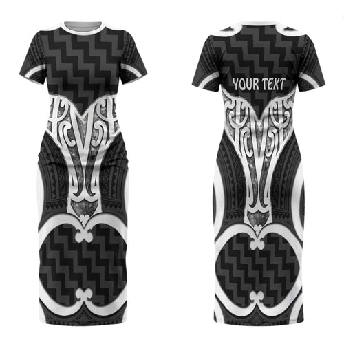 Aotearoa Atua Tangaroa Personalised Family Matching Short Sleeve Bodycon Dress and Hawaiian Shirt God Of The Sea Maori Whale Tail Black