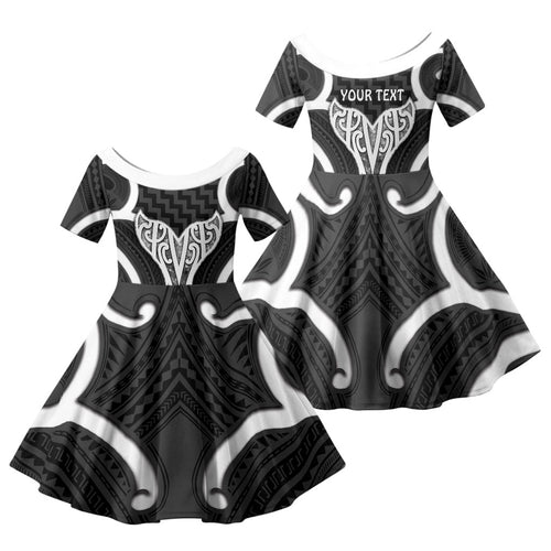 Aotearoa Atua Tangaroa Personalised Family Matching Short Sleeve Bodycon Dress and Hawaiian Shirt God Of The Sea Maori Whale Tail Black