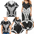 Aotearoa Atua Tangaroa Personalised Family Matching Summer Maxi Dress and Hawaiian Shirt God Of The Sea Maori Whale Tail Black