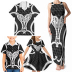 Aotearoa Atua Tangaroa Personalised Family Matching Tank Maxi Dress and Hawaiian Shirt God Of The Sea Maori Whale Tail Black