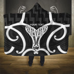Aotearoa Atua Tangaroa Personalised Hooded Blanket God Of The Sea Maori Whale Tail Black
